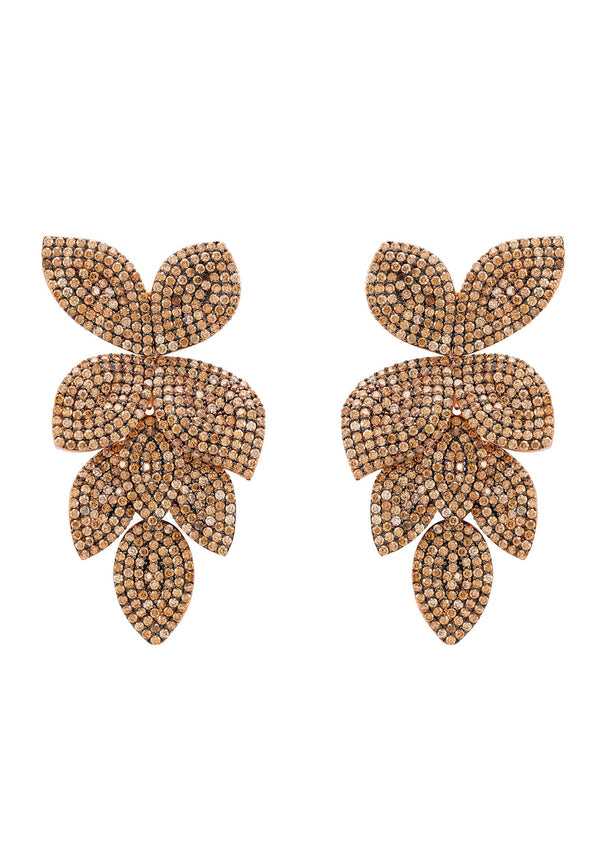 Petal Cascading Flower Earrings Rosegold Champagne