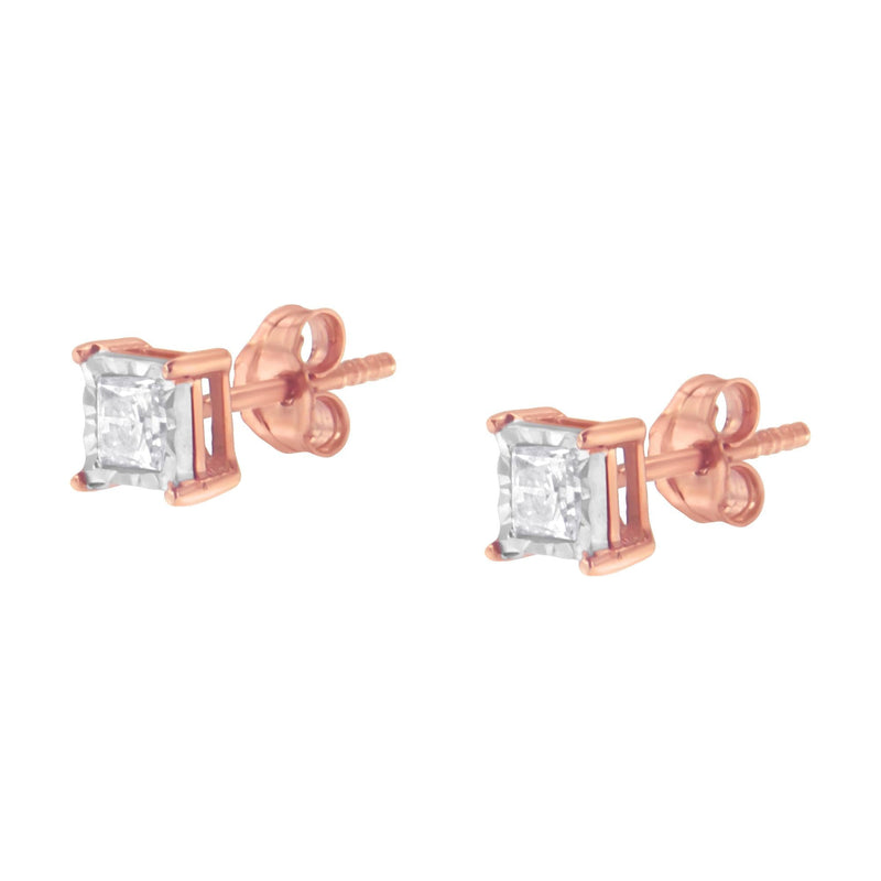 14K Rose Gold Plated Two-Tone .925 Sterling Silver 1/2 Cttw Princess-Cut Square Near Colorless Diamond Solitaire Miracle