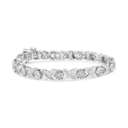 .925 Sterling Silver 1.0 Cttw Round-Brilliant and Baguette Cut Diamond Miracle-Set X-Link 7" Tennis Bracelet (I-J Color,