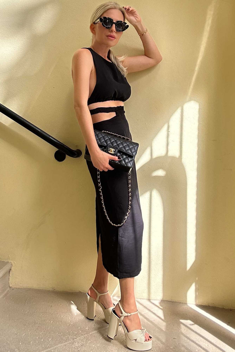 Cleo Midi Skirt and Top  Set in Black