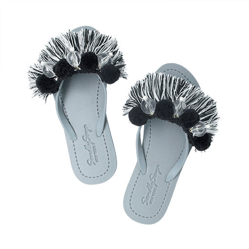 Black Pom Pom Tassel -Flat Flip Flops Sandal