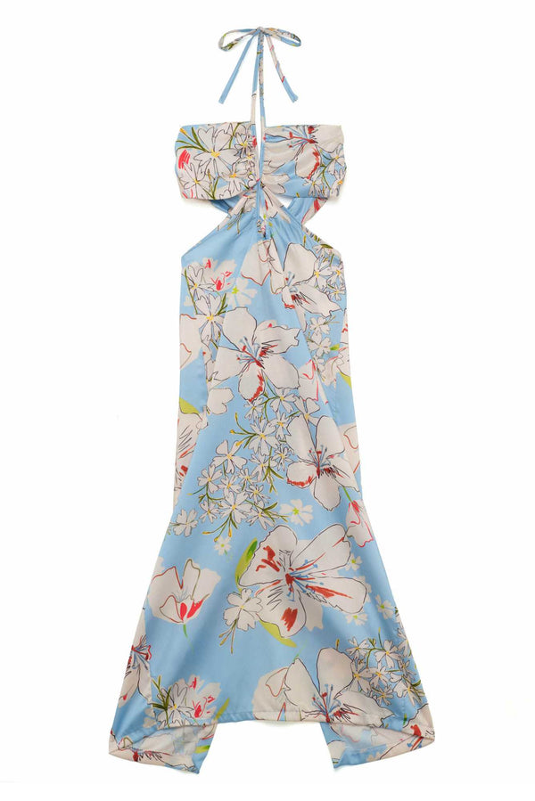 Paola Floral Satin Silk Backless Midi Dress