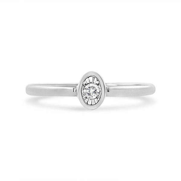 .925 Sterling Silver 1/20 Cttw Miracle Set Diamond Oval Shaped Promise Ring (J-K Color, I1-I2 Clarity) - Size 8