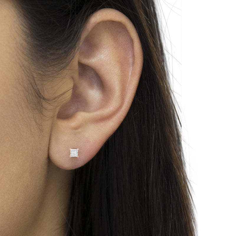 14K Rose Gold Plated Two-Tone .925 Sterling Silver 1/2 Cttw Princess-Cut Square Near Colorless Diamond Solitaire Miracle