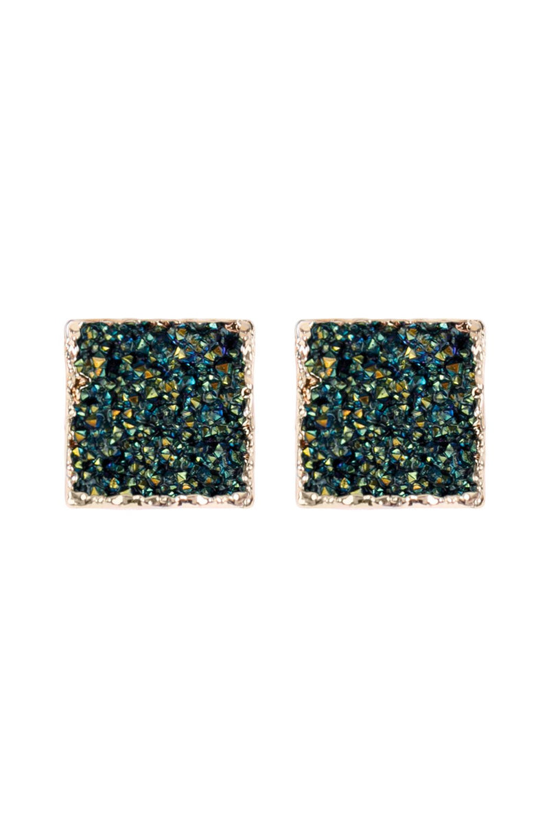 Hde2939 - Square Druzy Stone Stud Earrings