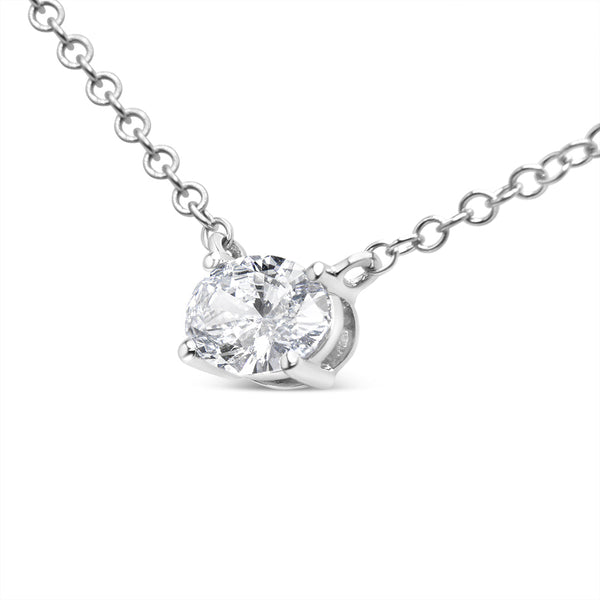 14K White Gold 1/2 Cttw Lab Grown Oval Shape Solitaire Diamond East West 18" Pendant Necklace (E-F Color, VS1-VS2 Clarit