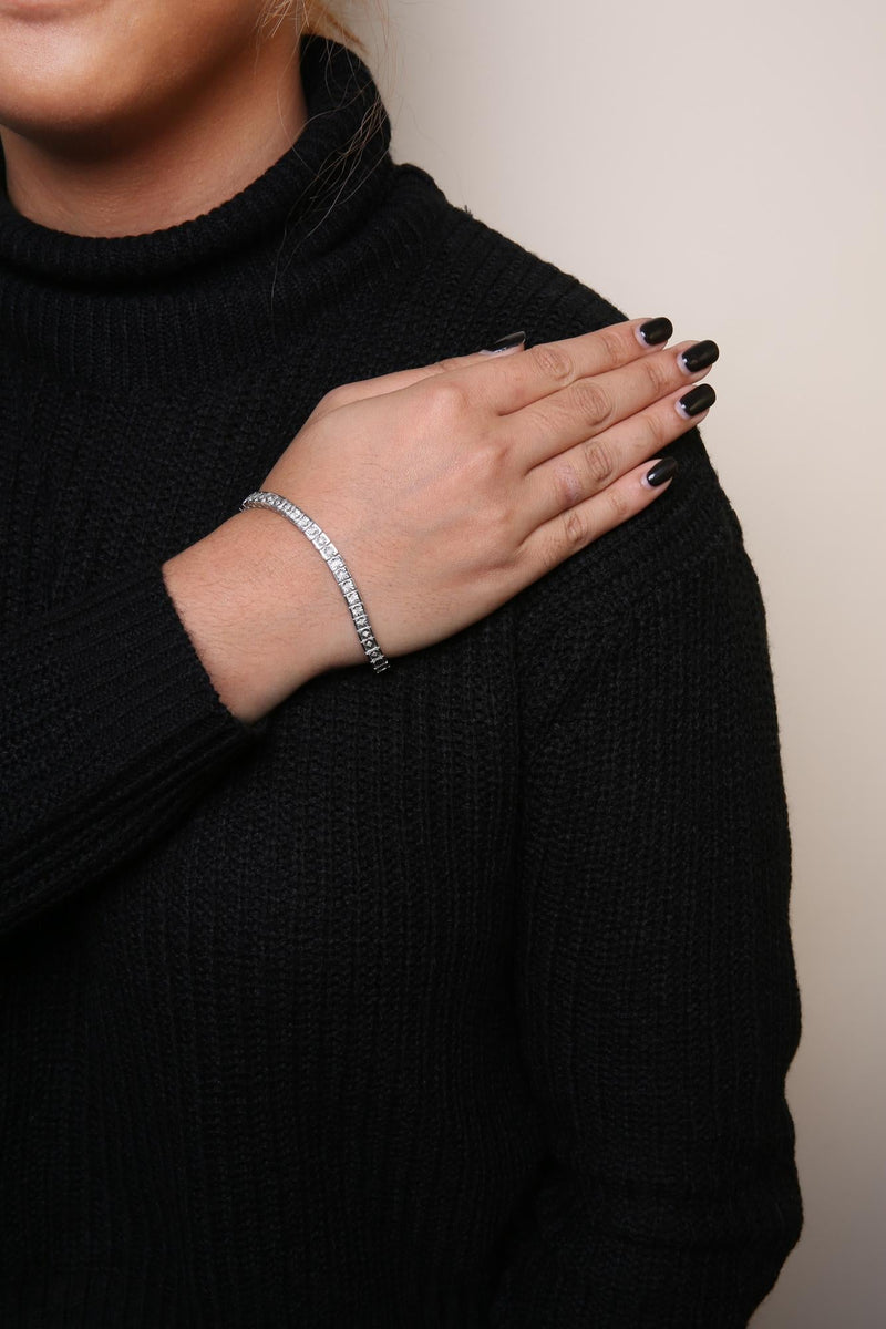.925 Silver 1/4 Cttw Miracle Set Diamond and Bead Link 7.25" Tennis Bracelet