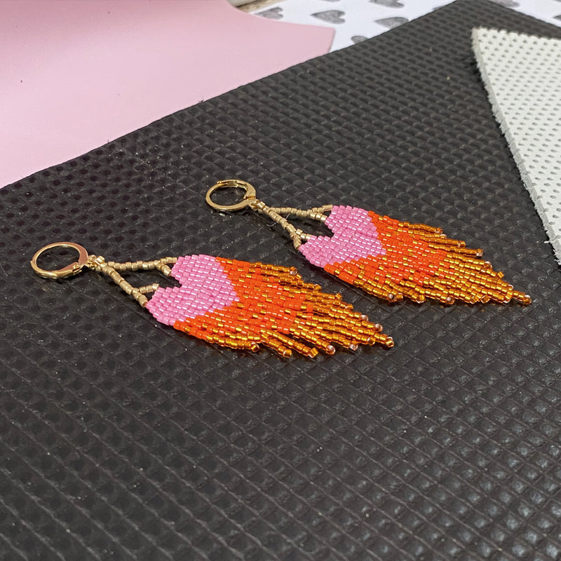 LOVE Pink Heart Ombre Fringe Earrings