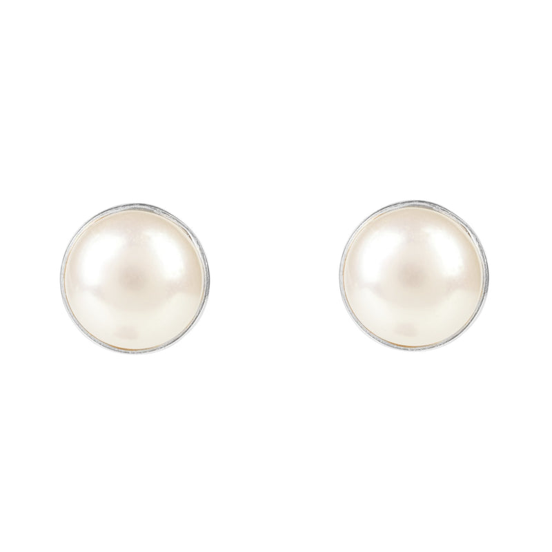 Medium Circle Stud Silver Pearl
