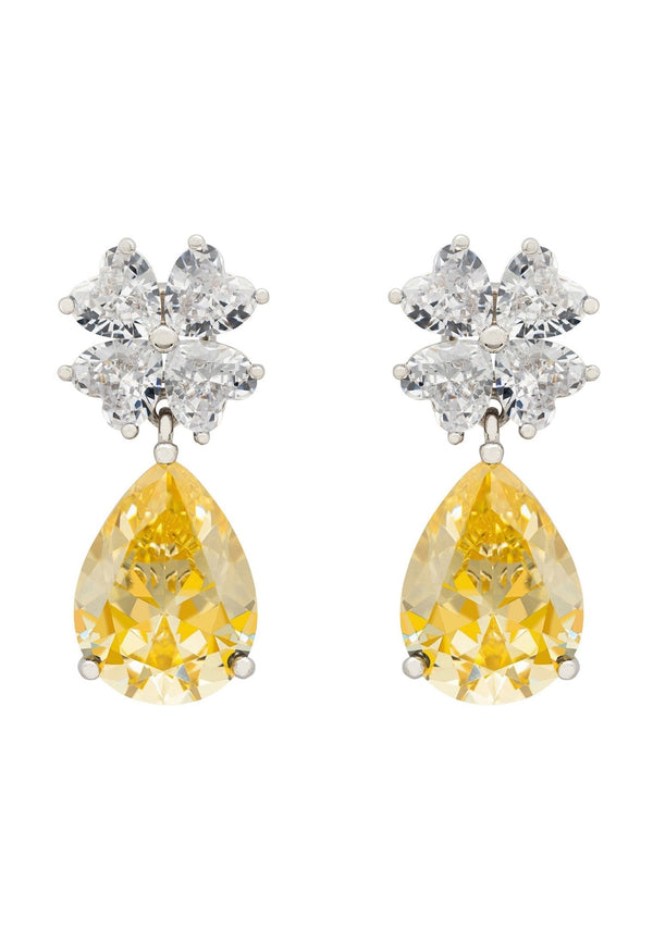 Victoria Teardrop Earrings Silver Yellow Topaz