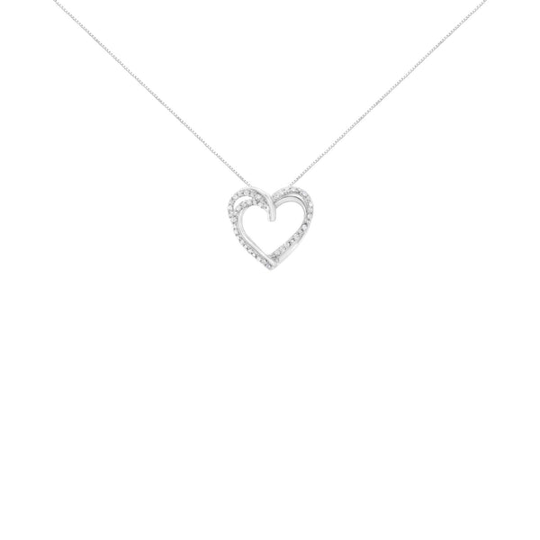 .925 Sterling Silver 1/4 Cttw Prong Set Round-Cut Diamond Woven Double Heart 18" Pendant Necklace (I-J Color, I2-I3 Clar