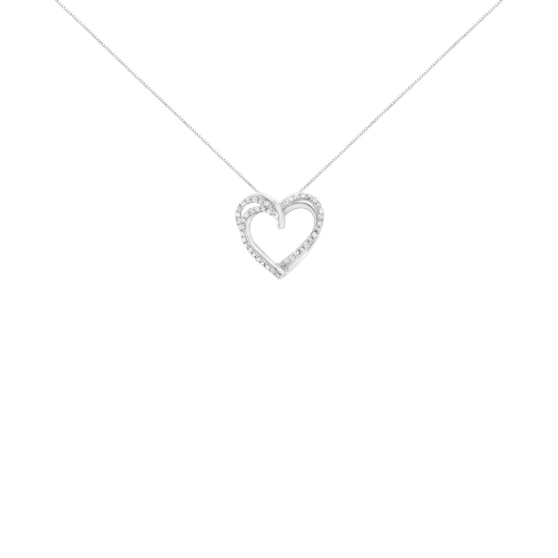 .925 Sterling Silver 1/4 Cttw Prong Set Round-Cut Diamond Woven Double Heart 18" Pendant Necklace (I-J Color, I2-I3 Clar