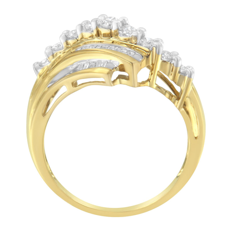 10K Yellow Gold Round and Baguette Diamond-Cut Ring (1/2 Cttw, I-J Color, I1-I2 Clarity) - Size 9-1/2