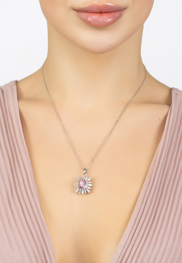Daisy Flower Pendant Necklace Silver Pink Morganite