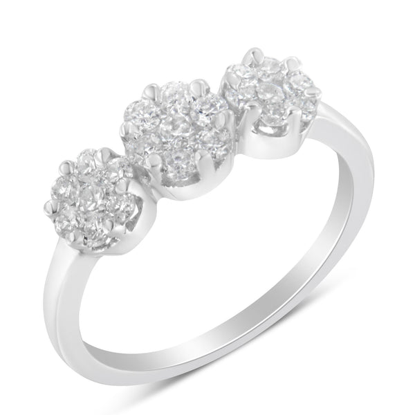 14K White Gold Three-Stone Cluster Diamond Ring (0.7 Cttw, H-I Color, SI2-I1 Clarity) - Size 7-1/2