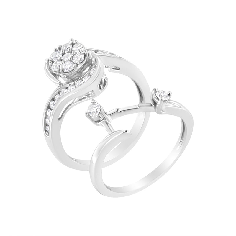 .925 Sterling Silver 3/4 Cttw Lab-Grown Diamond Engagement Ring and Band Set (F-G Color, VS2-SI1 Clarity)