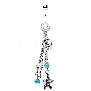 316L Stainless Steel Nautical Beach Charms Dangle Navel Ring