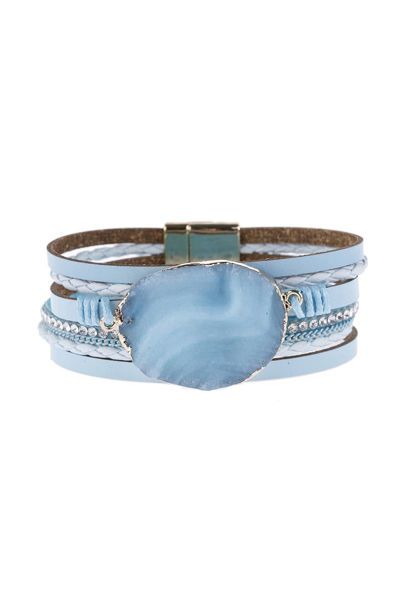 Hdb2975 - Large Semi Stone Leather Wrap Bracelet