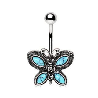 316L Stainless Steel Antique Turquoise Butterfly Navel Ring