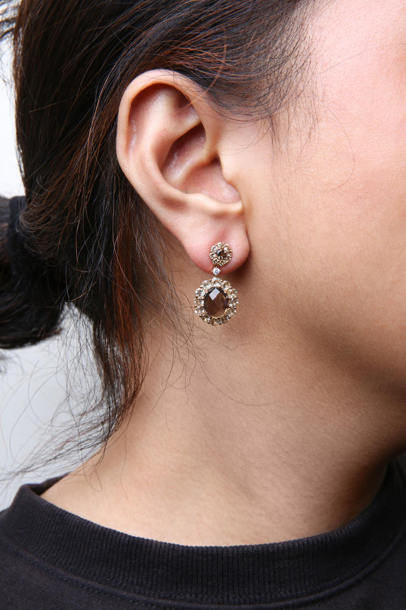 18K Rose Gold Diamond Accent and  Lemon and Oval Smoky Color Quartz Gemstone Dangle Drop Earring (G-H Color, SI1-SI2 Cla