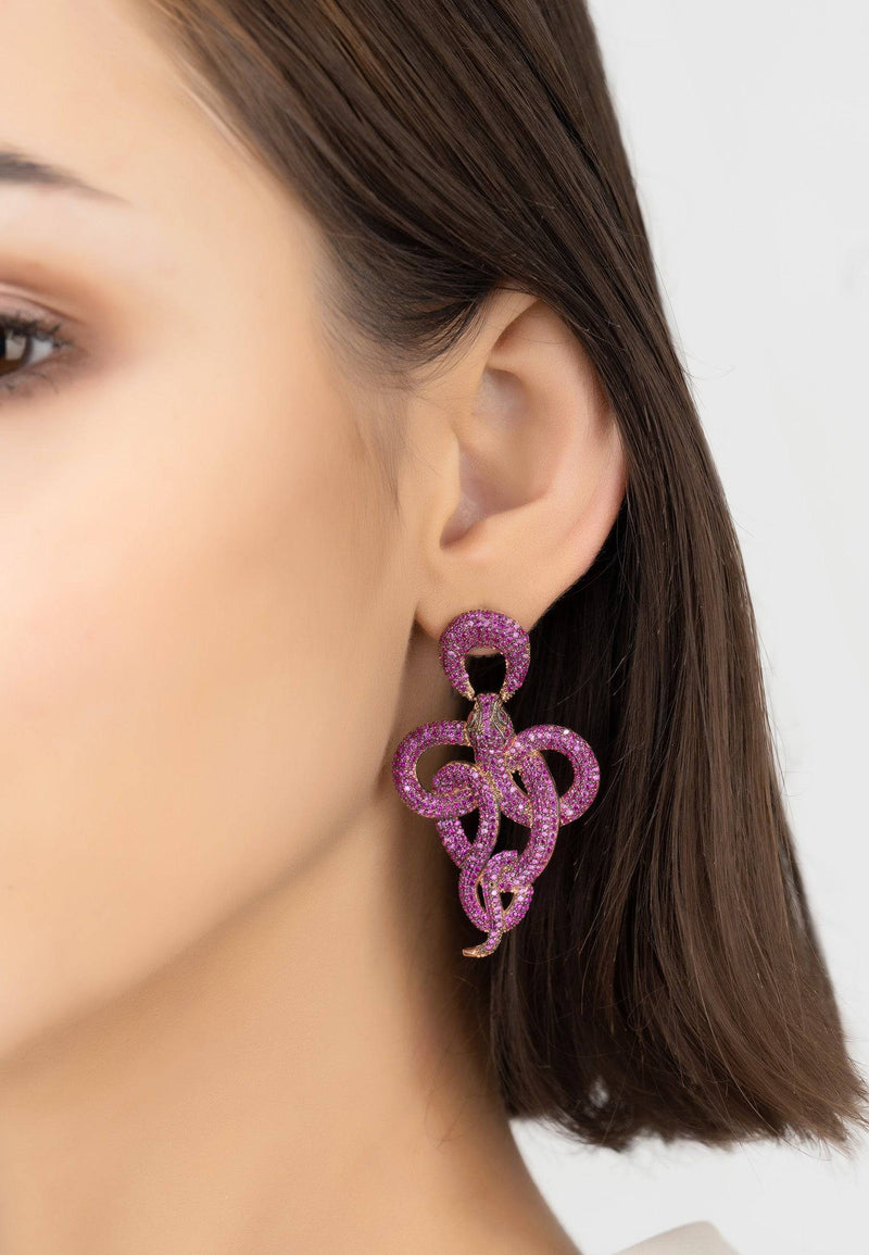 Viper Snake Drop Earrings Rosegold Ruby