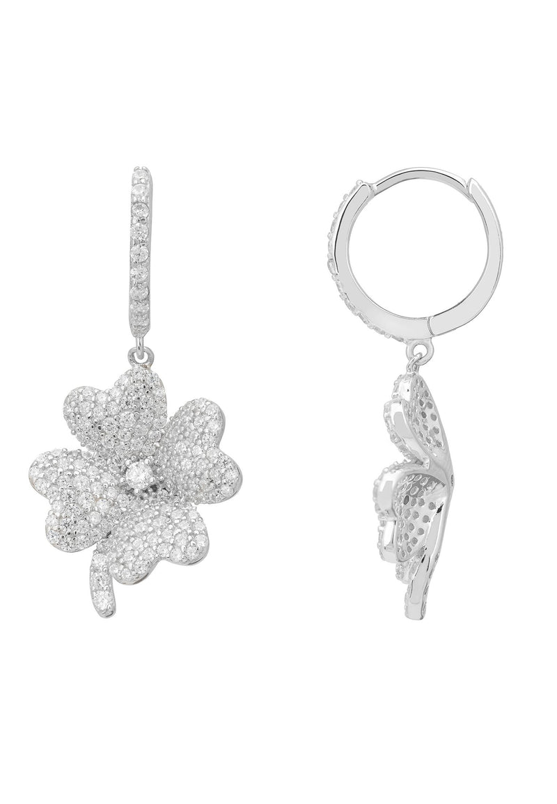 Lucky Clover Huggie Hoop Earring Silver