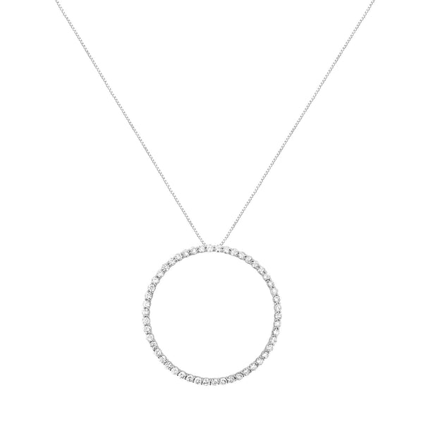 .925 Sterling Silver 4 Cttw Prong Set, Round-Cut Diamond Open Circle Hoop 18" Pendant Necklace (J-K Color, I1-I2 Clarity