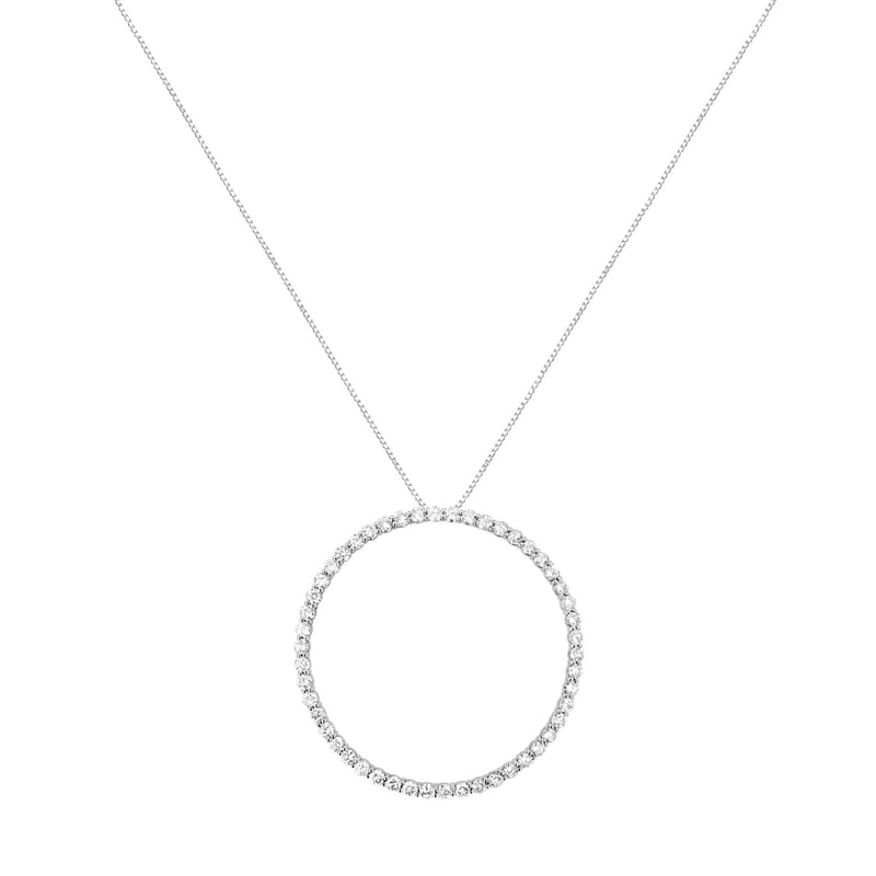 .925 Sterling Silver 4 Cttw Prong Set, Round-Cut Diamond Open Circle Hoop 18" Pendant Necklace (J-K Color, I1-I2 Clarity