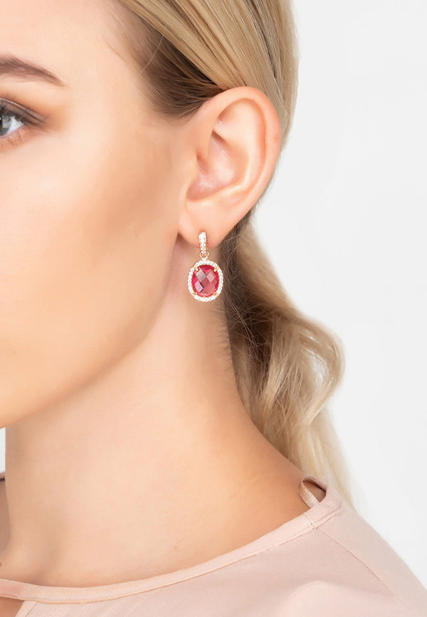 Beatrice Oval Gemstone Drop Earring Rose Gold Pink Tourmaline