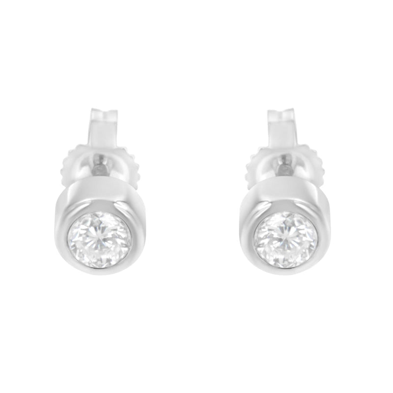 10K White Gold 0.30 Cttw Round Brilliant-Cut Near Colorless Diamond Bezel-Set Stud Earrings (H-I Color, I1-I2 Clarity)