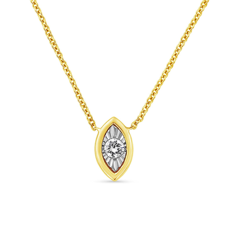 10K Yellow Gold Plated .925 Sterling Silver 1/10 Cttw Miracle Set Round Diamond Square Box Shape 18" Pendant Necklace (K