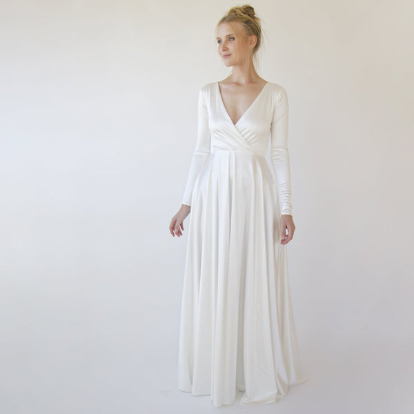 Minimalist Wedding Dress , Ivory Wrap Modern Wedding Dress  #1347