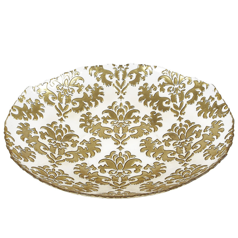Damask 16" Gold Clear Shallow Bowl