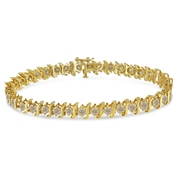 14K Yellow Gold-Plated .925 Sterling Silver 6.0 Cttw Classic Round-Cut Diamond "S" Link Bracelet (J-K Color, I1-I2 Clari