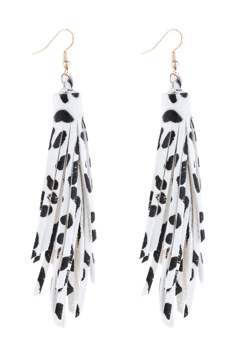 Hde3051 - Leopard Print Leather Tassel Earrings