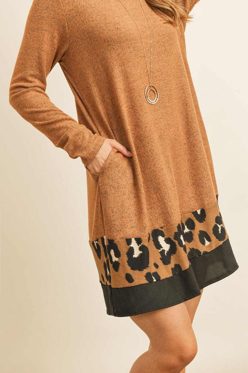 Long Sleeve Leopard Contrast Dress