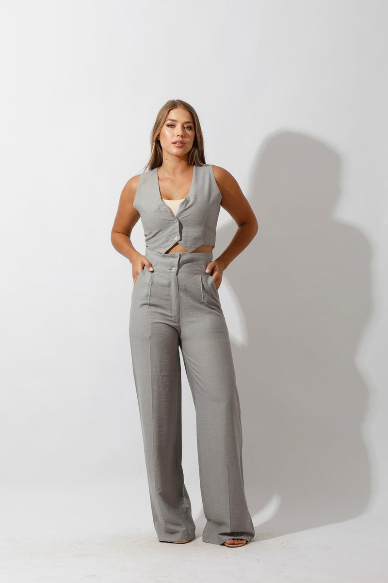 Double-Faced Vest & Pants Set - Gray/White