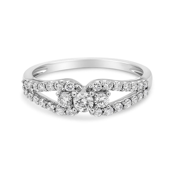 10K White Gold 1/2 Cttw Round Cut Diamond Three Stone Split Shank Band Ring (H-I Color, SI1-SI2 Clarity) - Size 8