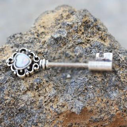 316L Stainless Steel Victorian Key Nipple Bar With Synthetic Opal