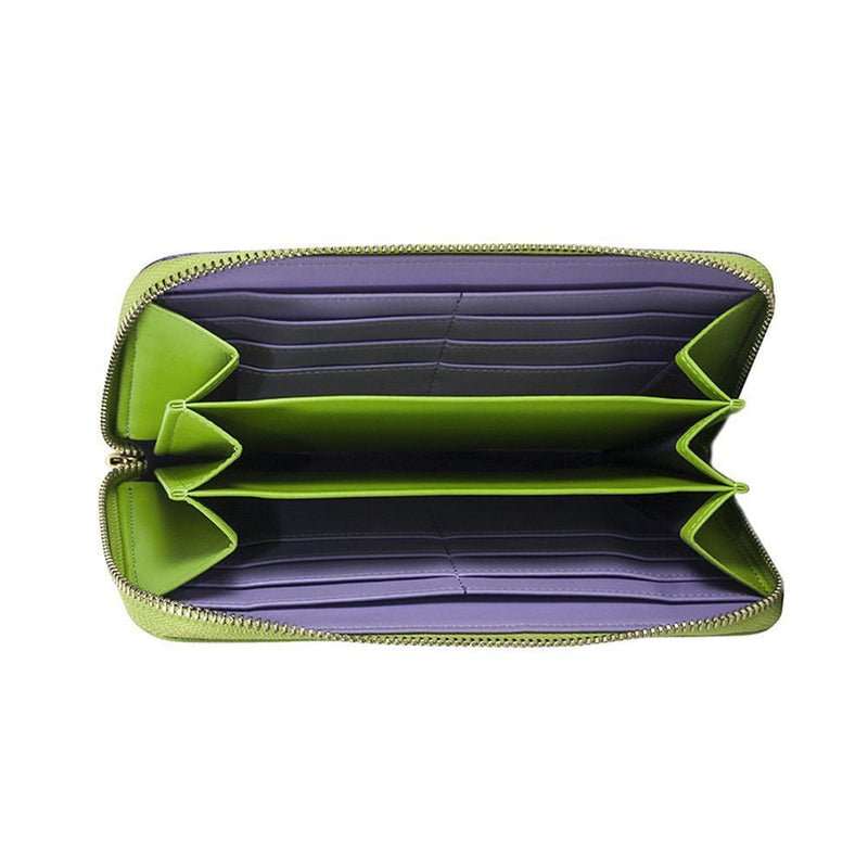 Layla Leather Wallet- Lime Green/Plum