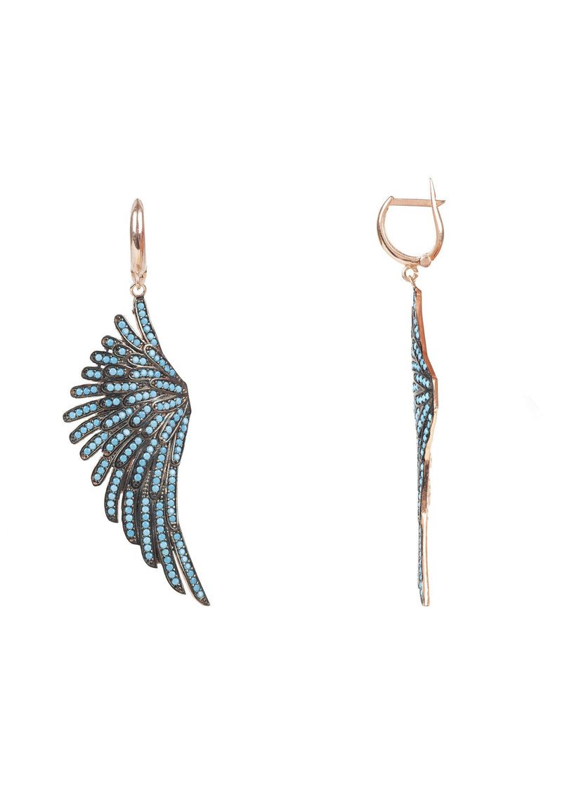 Angel Wing Drop Earring Rosegold Turquoise Blue