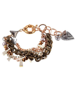 Chunky Charm Bracelet Features a Stunning Arrangement of Silver-Plated Charms and Iridescent Beads.