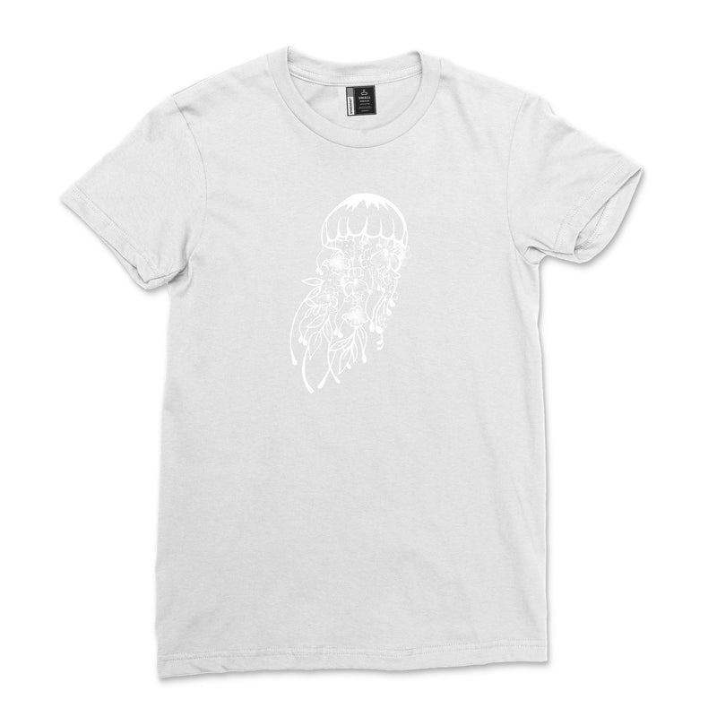 Women Floral Jellyfish Shirt Tie Dye Ocean Lover T-Shirt Gifts Cute Summer Animal Jellyfish Tshirts Tee White