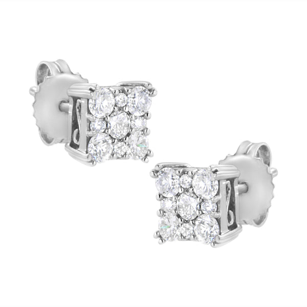 .925 Sterling Silver 1 1/10 Cttw Lab-Grown Diamond Composite Cluster Earring (F-G Color, VS2-SI1 Clarity)