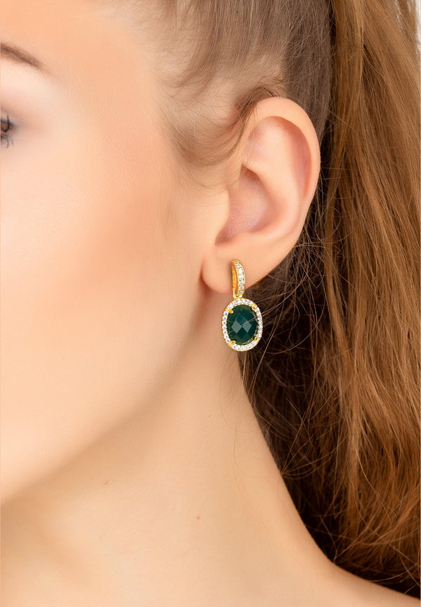 Beatrice Oval Gemstone Drop Earrings Gold Green Onyx