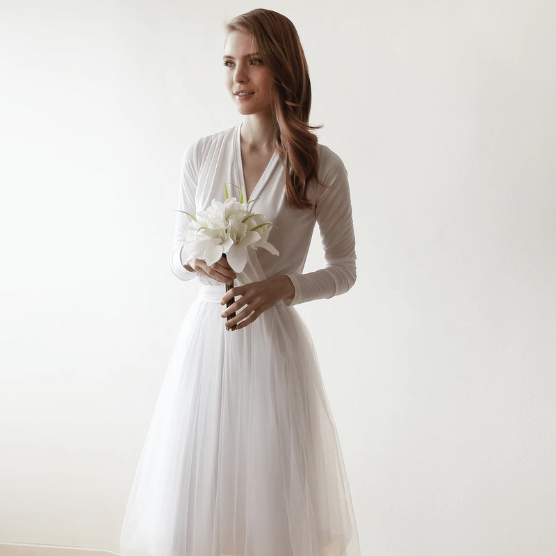 Ivory Maxi Tulle Dress With Long Sleeves 1066