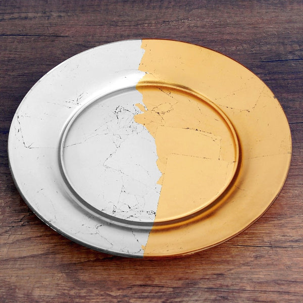 GILT CONTOUR Set/4 Gold/Silver Dinner Plates