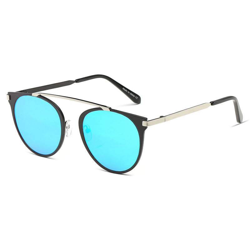 FRISCO | A18 - Modern Horn Rimmed Metal Frame Round Sunglasses