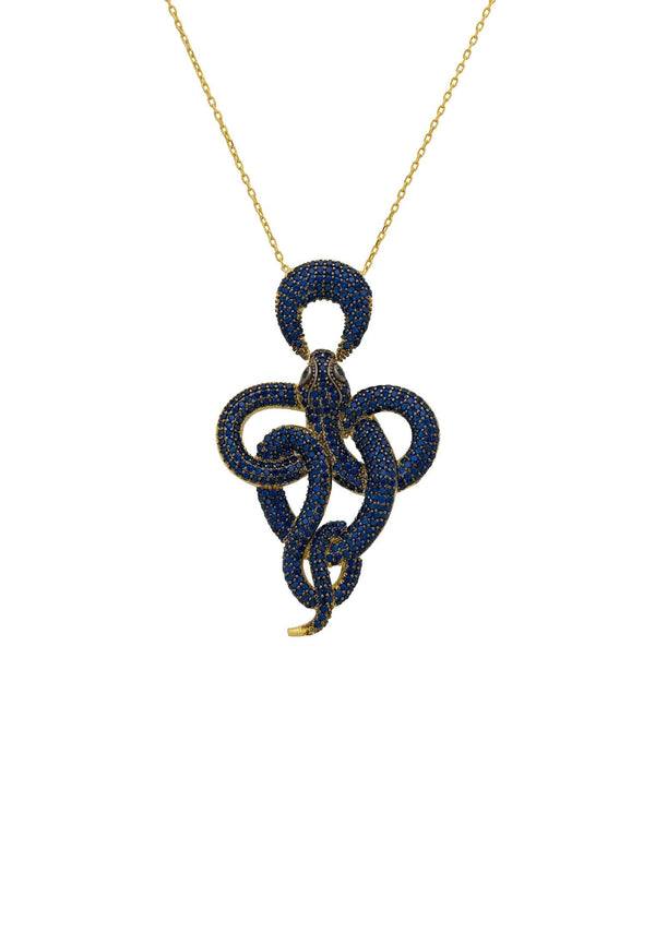 Viper Snake Pendant Necklace Gold Sapphire