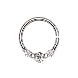316L Stainless Steel Clear CZ Trio Annealed Seamless Ring / Septum Ring